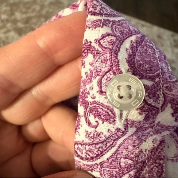 Etro Shirt Sz 40 Purple Button Down Paisley Print Cotton - Picture 14 of 14